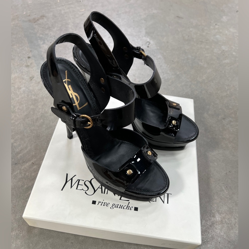 Yves Saint Laurent Patent Leather Black Tribute Heels - Picture 2 of 11